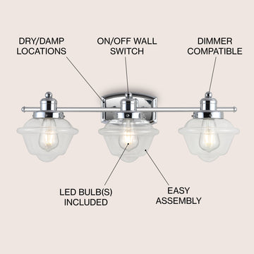 Orleans Iron/Glass schoolhouse LED Vanity Light